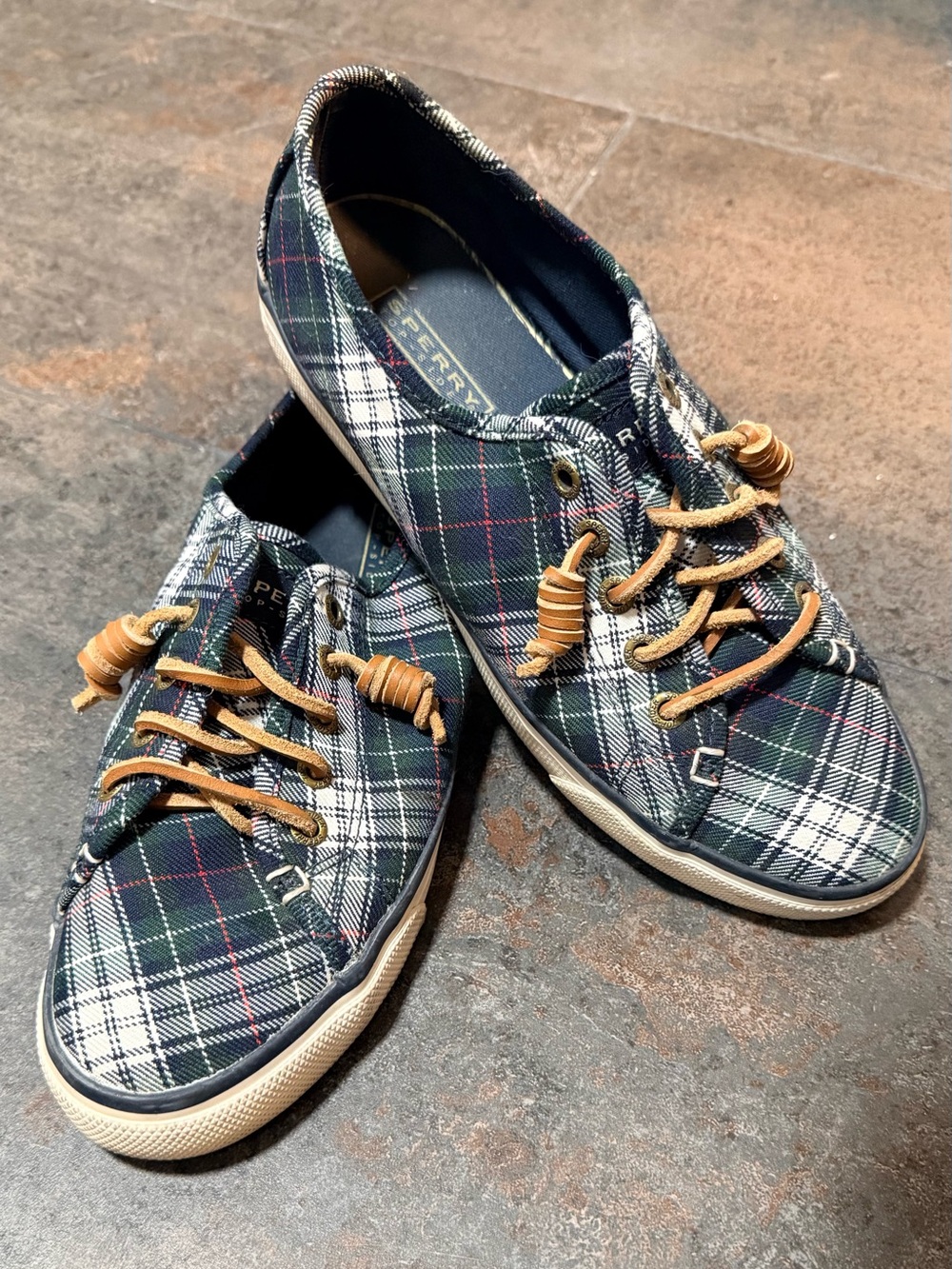 Sperry Top-Sider Plaid Canvas Sneakers Size 8M Lace-Up Casual Shoes